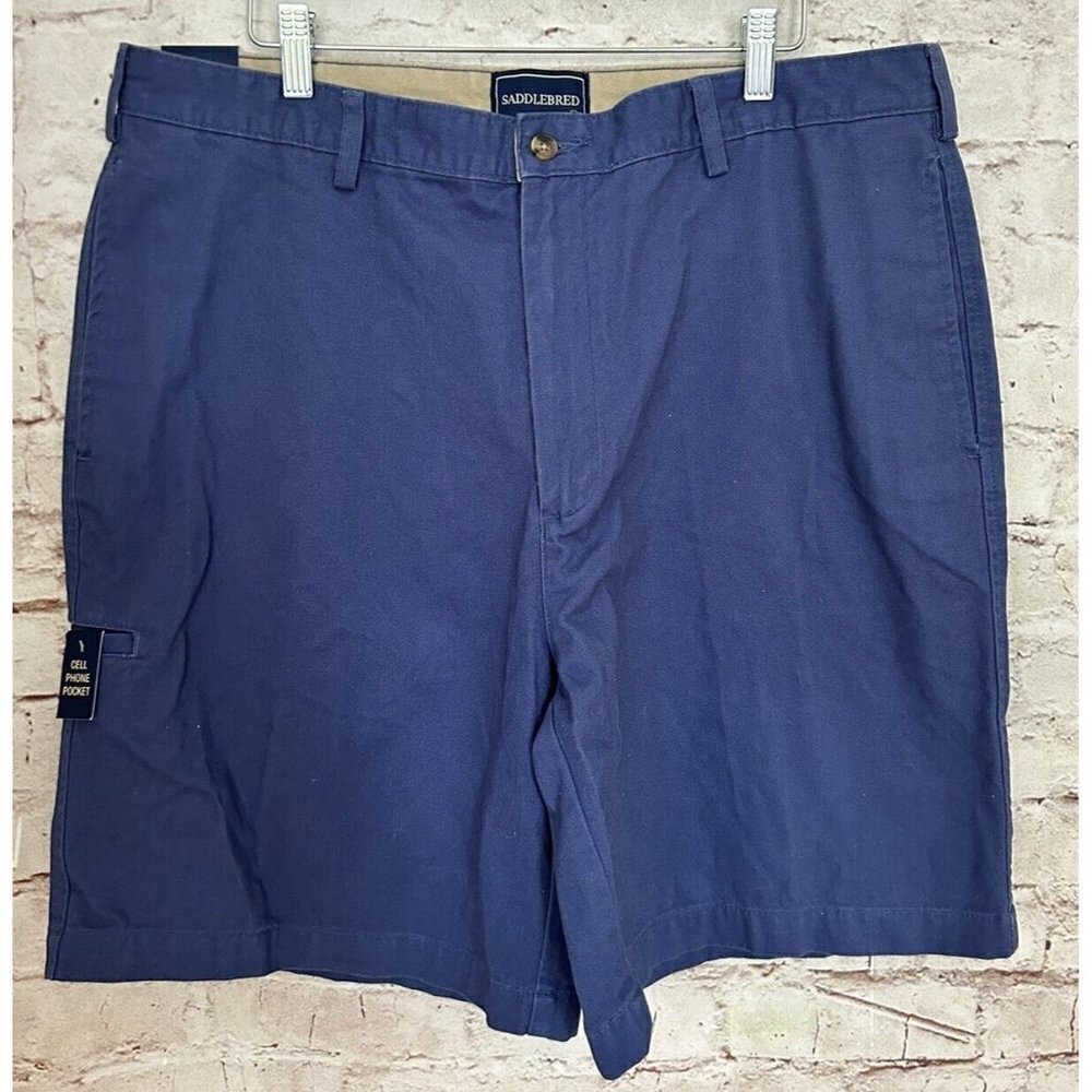 Saddlebred Chino Shorts Mens 38W Blue Cell Pocket 8.5" Inseam NEW